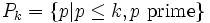 P_k = \{p | p \leq k, p \mathrm{\ prime}\}