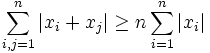 \sum_{i,j=1}^n |x_i+x_j|\geq n\sum_{i=1}^n |x_i|