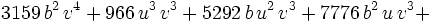 3159\,b^2\,v^4+966\,u^3\,v^3+5292\,b\,u^2\,v^3+7776\,b^2\,u\,v^3+