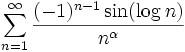 \sum^{\infty}_{n=1}\frac{(-1)^{n-1}\sin(\log n)}{n^\alpha}