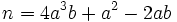 n = 4a^3b + a^2 - 2ab\,